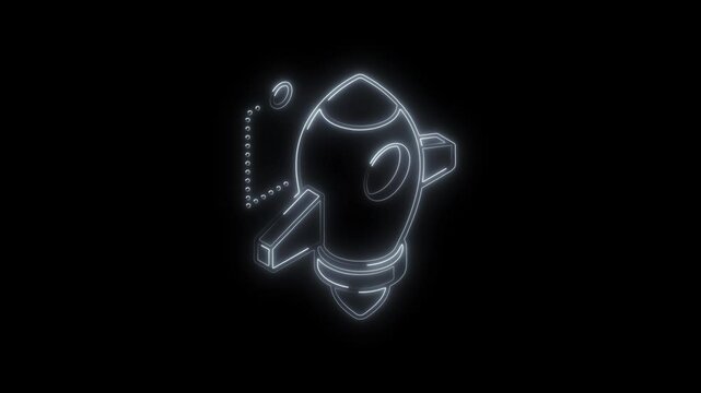 Glowing neon startup icon 4k,  isolated on black background. HD Video motion graphic animation