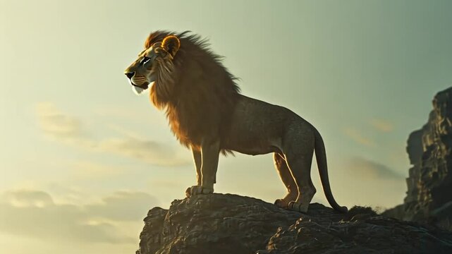 Majestic Lion at Sunset, King of the Rock