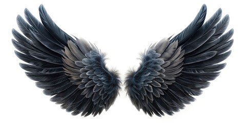 Obraz premium Black Wings Isolated on White Background - Stunning Tilt-Shift Photography of Elegant Wings, Perfect for Creative Projects, Illustrations, and Artistic Displays