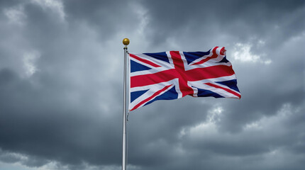 british flag waving in the wind of the storm sky