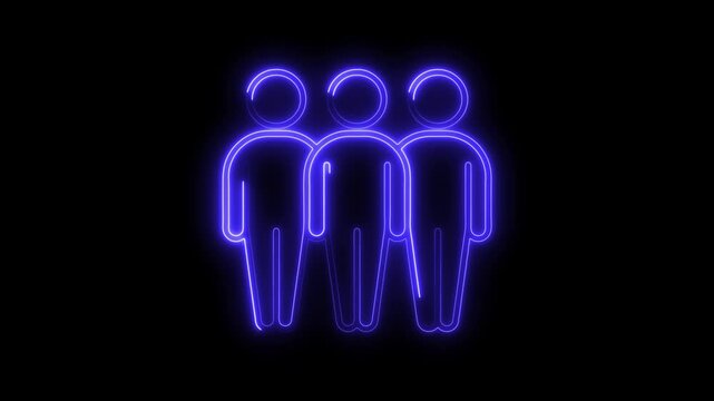 Glowing neon team building icon 4k  isolated on black background. HD Video motion graphic animation