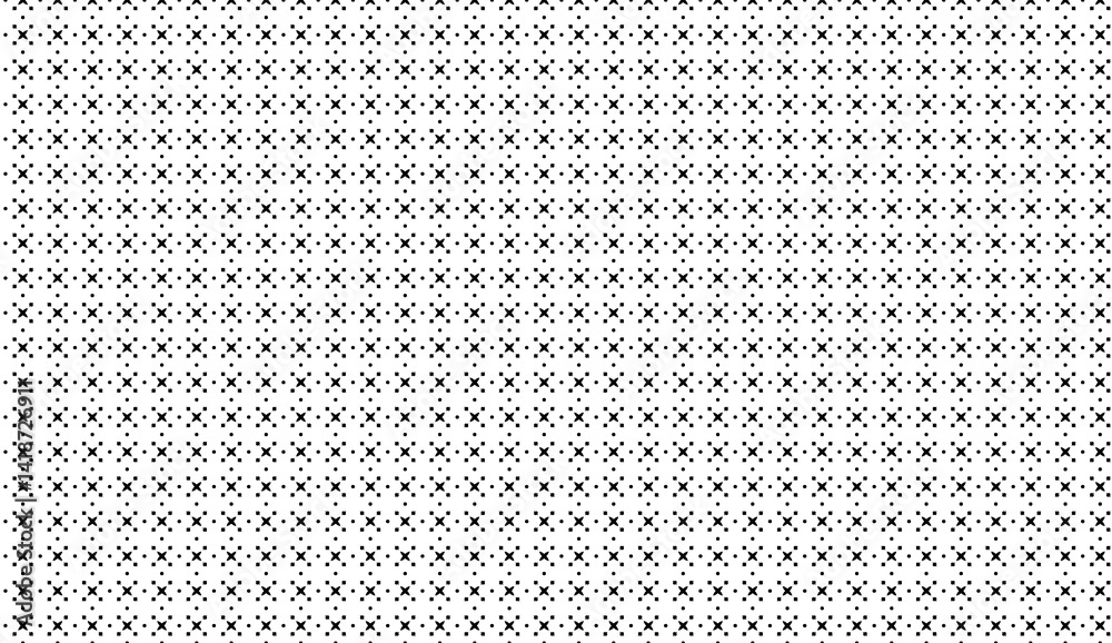 Poster simple and elegant black and white repeating crosses creating a minimal geometric pattern, ideal for