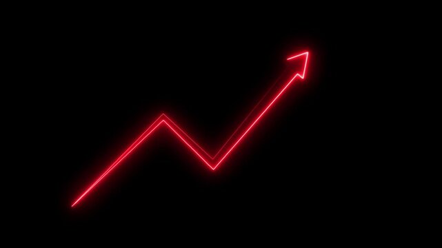 Business grow-ting arrow. Rising bar follow the arrow. Abstract neon arrow growth , success concept. Profit growing icon animation on black background.