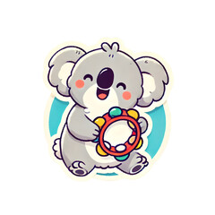 Fototapeta premium Fröhlicher Koala mit Tamburin – Musik Tier-Clipart Sticker