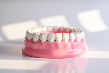 Set of baby teeth and adult teeth comparison, floating on white background, soft lighting, pediatric dentistry concept