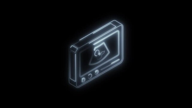 Glowing neon ultrasound icon 4k  isolated on black background. HD Video motion graphic animation