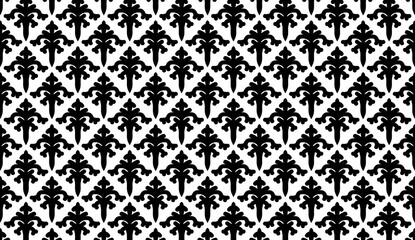 Fototapeta premium Seamless wallpaper pattern displaying stylized black floral motifs against crisp white surface