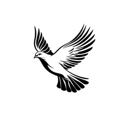 Obraz premium Black and white flying bird silhouette with detailed wings 