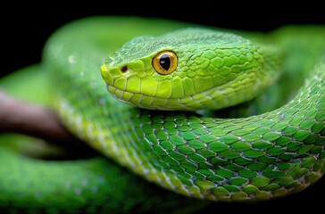 Fototapeta premium beautiful photo of a Green snake on a branch