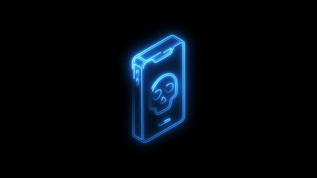 Glowing neon virus icon 4k isolated on black background. HD Video motion graphic animation