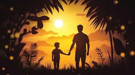 Father's Day papercut card of dad and son template
