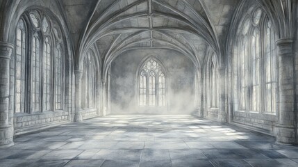 Obraz premium Elegant gothic hall is filled with light and gentle fog