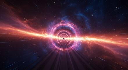 Obraz premium Cosmic Tunnel: Fiery Nebulae and Star Trails in a Vibrant Space Artwork