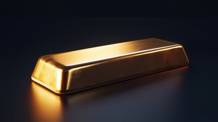 A 3D-rendered gold bar with smooth, reflective surfaces placed against a dark background.