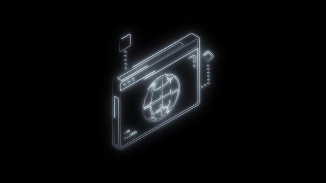 Glowing neon web browser icon 4k  isolated on black background. HD Video motion graphic animation