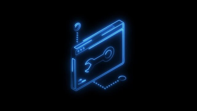 Glowing neon web maintenance icon 4k isolated on black background. HD Video motion graphic animation