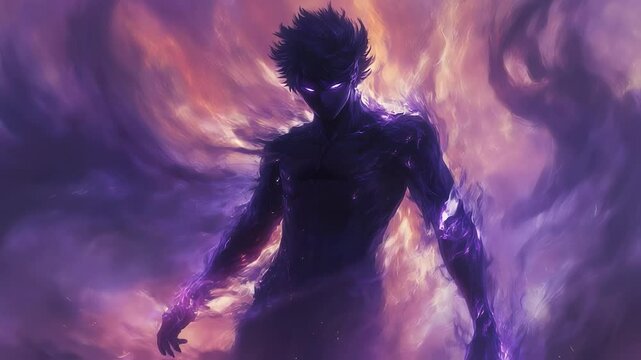 Mysterious Boy Purple Aura Animation, A sinister boy in the anime style