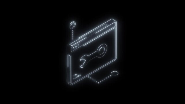 Glowing neon web maintenance icon 4k  isolated on black background. HD Video motion graphic animation