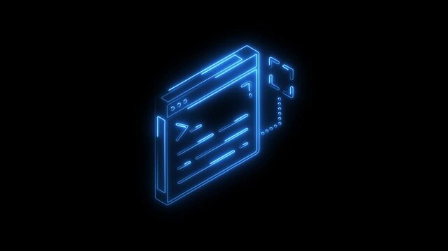 Glowing neon web programming icon 4k isolated on black background. HD Video motion graphic animation