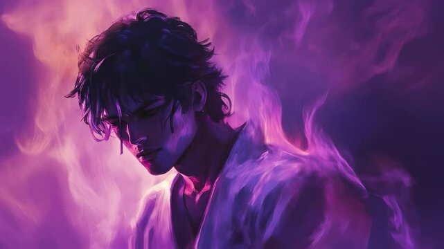 Mysterious Boy Purple Aura Animation, A sinister boy in the anime style