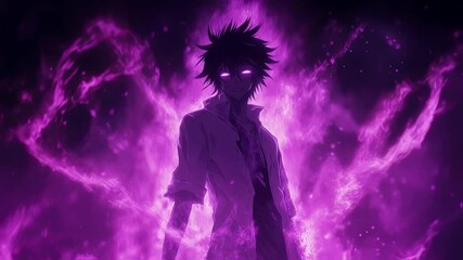 Mysterious Boy Purple Aura Animation, A sinister boy in the anime style