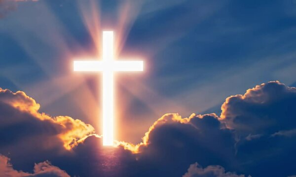 Glowing Cross in Sunset Clouds