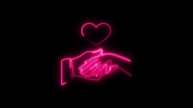Glowing neon wedding icon 4k  isolated on black background. HD Video motion graphic animation