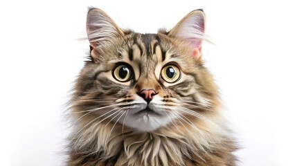 Obraz premium Hilarious Surprised Cat, Fluffy Furball, Funny Pet, Wide Eyes, Cute Kitten, Amazing Photo, White Background, Comedy Animal, Funny Gesture, Pet Photography