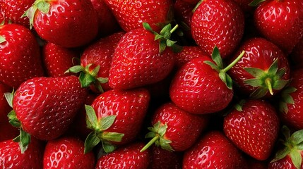 Close-up view of a vibrant cluster of fresh strawberries.