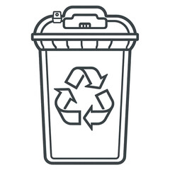 A simple line drawing of a recycling bin, symbolizing waste management and environmental sustainability, set against a plain background , isolated on white or transparent png