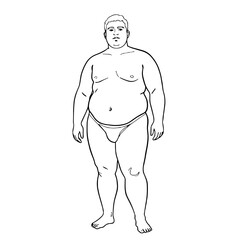 Fototapeta premium Minimalistic line art illustration of a young man with excess weight standing on white background 