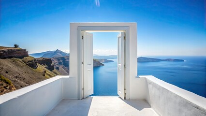 Santorini Caldera View, White Door to Nowhere, Aegean Sea, Cyclades Islands, Greece Landscape Photography