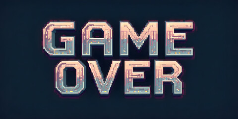 Fototapeta premium A stylized 'game over' message in pixel art style against a dark, inviting background.