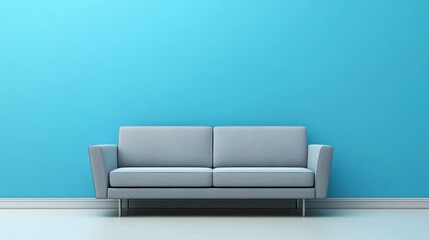 Light gray sofa against a solid turquoise colored wall