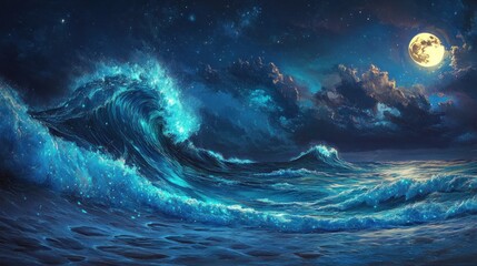 Enchanted Night Waves: A Celestial Seascape