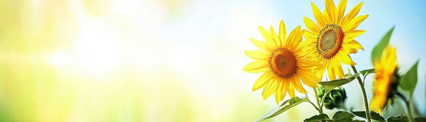 Naklejka premium Two Sunflowers in Bright Sunlight