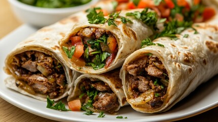 a close-up of shawarma with parsley topping