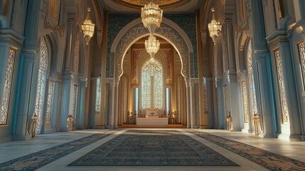 Fototapeta premium A beautifully designed mosque interior, where the mihrab and minbar are adorned with intricate carvings