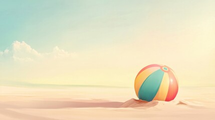 Beach and Play Escapades. Colorful Beach Ball on Sandy Beach at Sunset