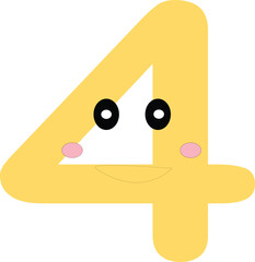 Cute and Smart Number Four – Educational Cartoon Vector. Number four character in a cheerful style, suitable for math posters, games, and children’s books.