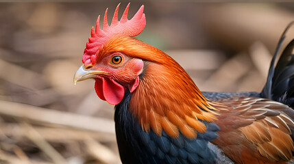 Fototapeta premium Close up beautiful red junglefowl (Gallus gallus)