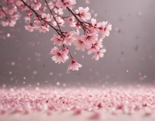 Fototapeta premium Delicate pink sakura petals drift on a soft-focus background , bloom, floral, serenity