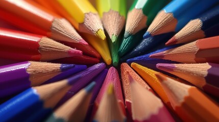 Colorful pencils arranged in a circle