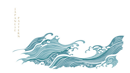 Japanese background with line wave pattern vector. Abstract template with geometric pattern. Hand drawn line layout design in oriental style