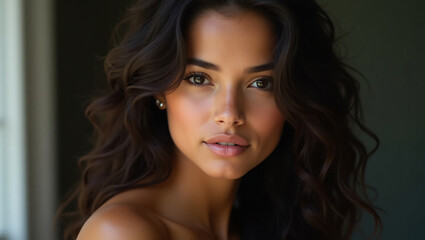 Fototapeta premium Close-up portrait of a beautiful woman with long, flowing hair