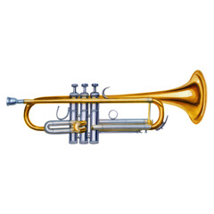 Obraz premium Brass trumpet with silver valves on a transparent background, isolated on transparent background.