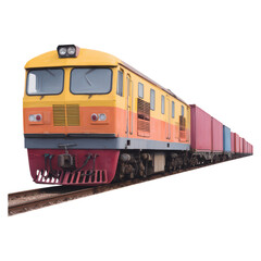 Obraz premium Freight Train on Tracks with Colorful Containers in Bright Daylight, isolated on transparent background.