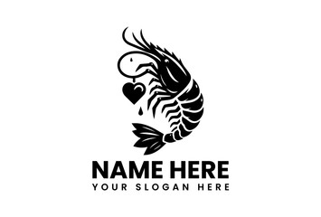 Obraz premium Shrimp with Heart Icon: An artistic illustration of a shrimp intertwined with a heart, suitable for brand logo use