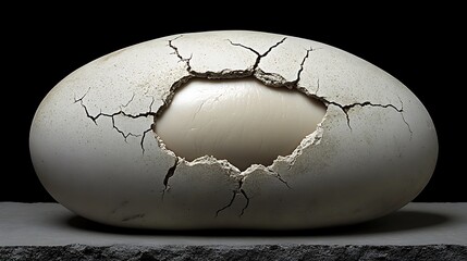 Cracked eggshell reveals creamy interior