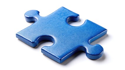 Single Blue Jigsaw Puzzle Piece, Isolated White Background, Macro Photography, Stock Photo
